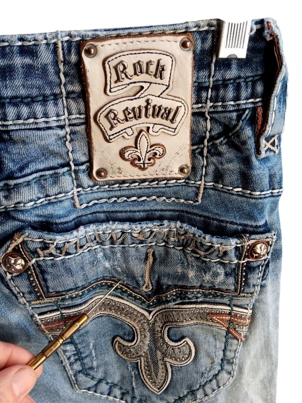 Rock Revival Denim Jeans sz 30 Distressed Feeney Boot Bootcut Trashed